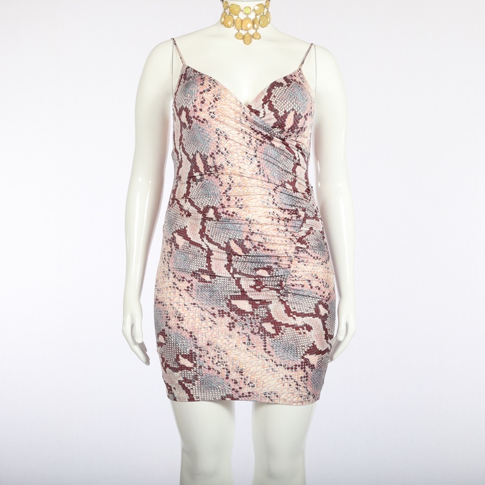 Guess Bianca Snakeskin Rushed Bodycon Dress SZ L